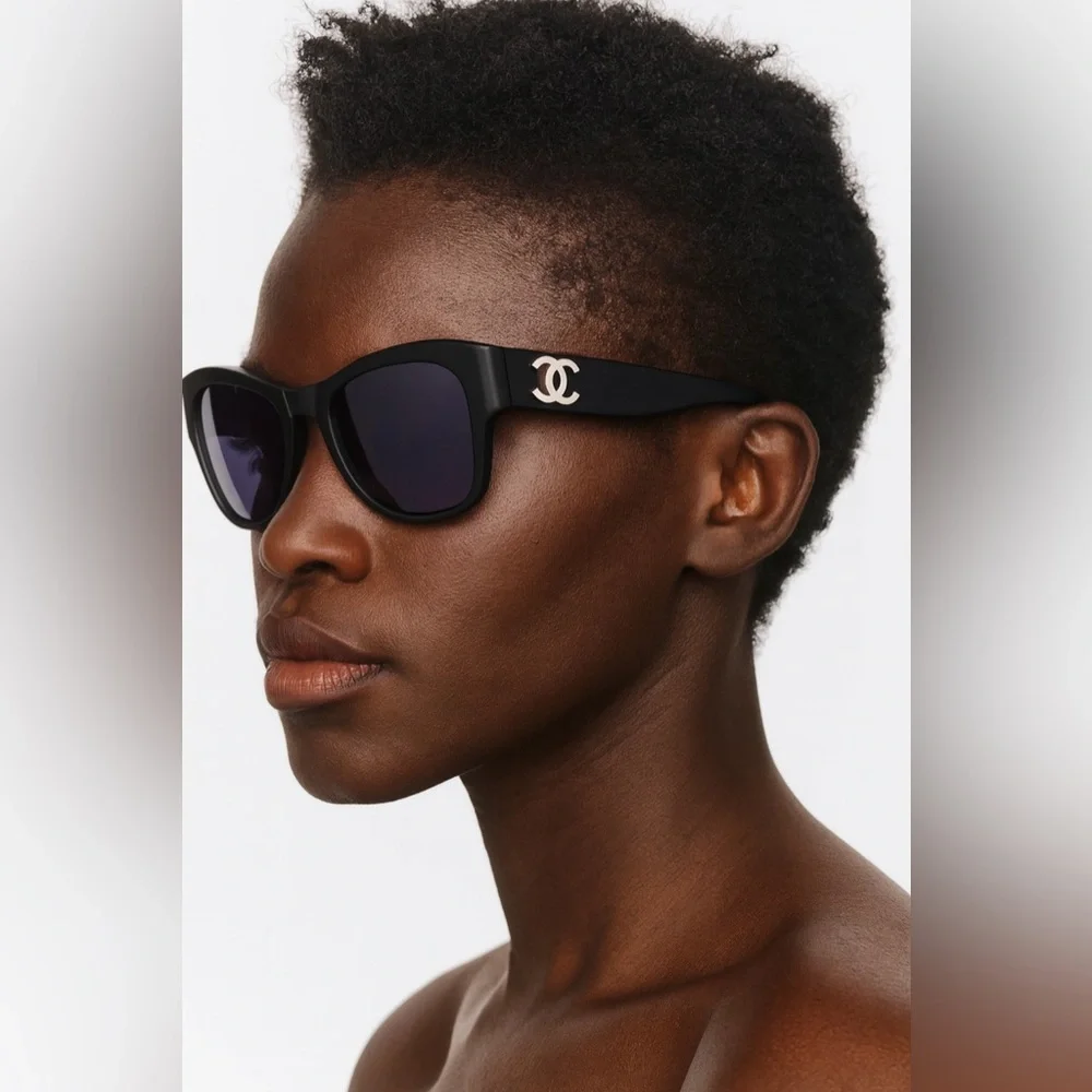 CHANEL Black CC Square Frame Sunglasses